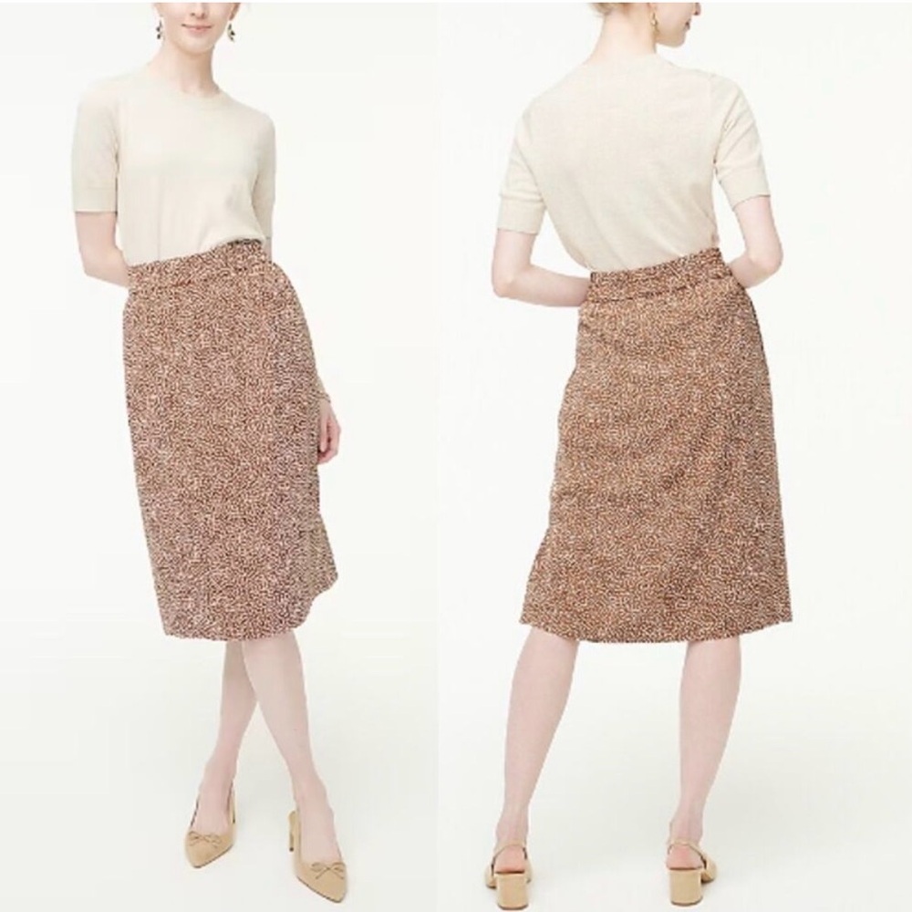 J. Crew XS Pull on Brown Glazed Pecan Cream Polka dot Midi Skirt